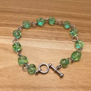 Fun frosted and clear green and silver toggle clasp bracelet